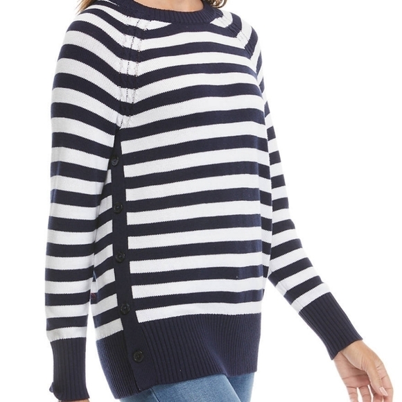 NWT Nautical sweater navy blue and white long sleeve side button XL - Picture 11 of 13